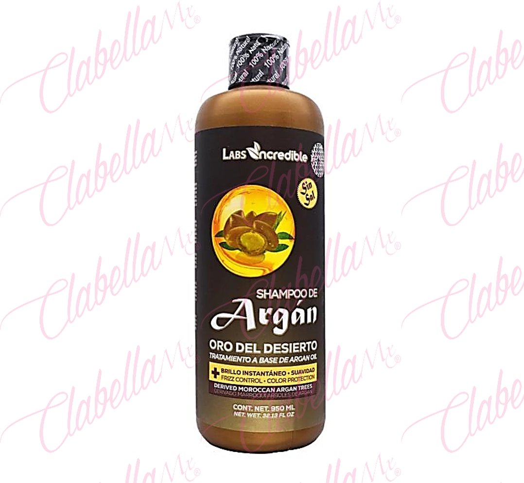 SHAMPOO Incredible Argán Oro del Desierto, repleto de vitamina E y ácidos grasos, hidrata el cabello sin dejar un aspecto graso, hidratación profunda y brillo intenso, dándole al cabello un aspecto sedoso y sano, 950ml por pieza