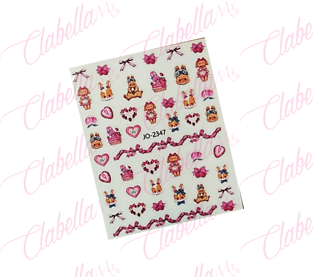 Decoración sticker CONEJITOS para uñas aprox de 6.5x8.5cm por planilla, surtido (pb) ESPECIFICAR: