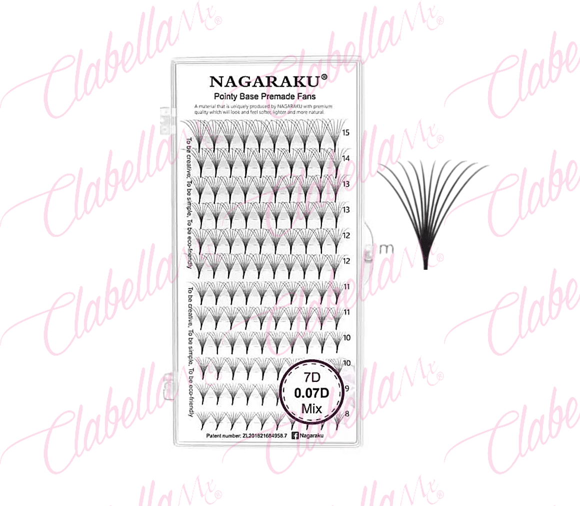 Pestañas mink Nagaraku POINT BASE PREMADE FANS, una por una, con 12 tiras en estuche rígido (pb) ESPECIFICAR: