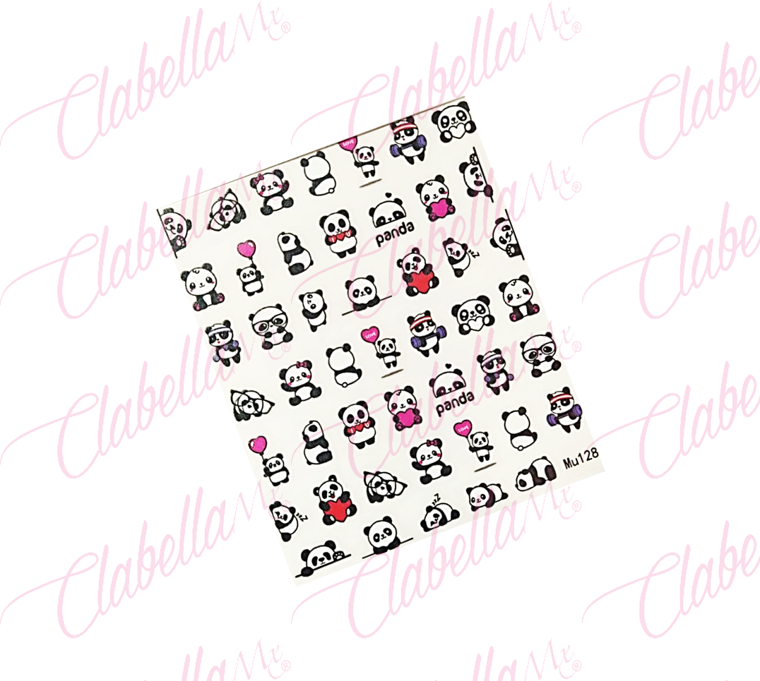 Decoración sticker PANDAS para uñas aprox de 6.5x8.5cm por planilla, surtido
