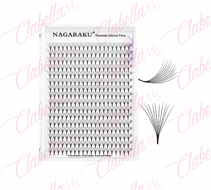 Pestañas mink Nagaraku PREMADE VOLUME FANS, 5D 0.07D MIX una por una, con 6 tiras en estuche rígido