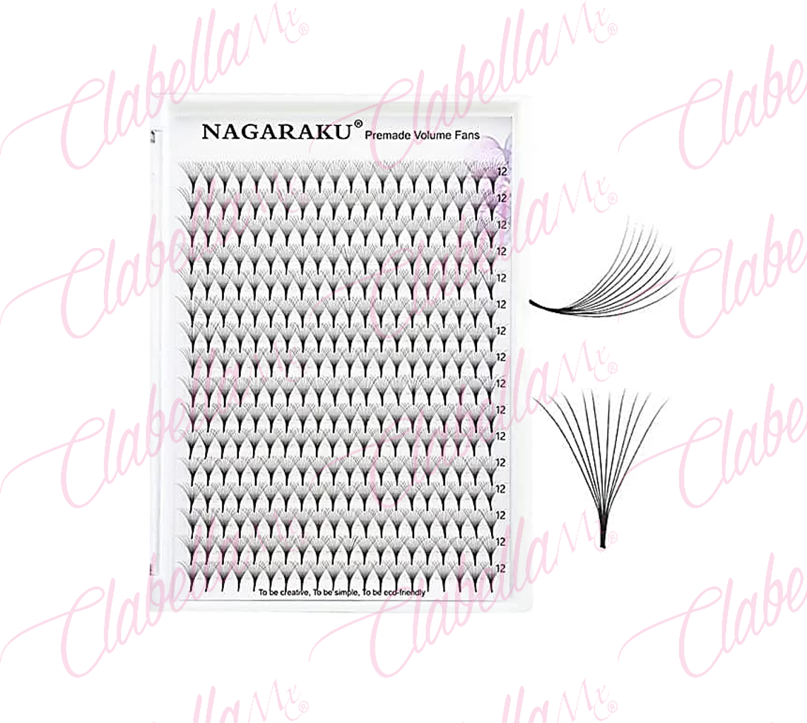 Pestañas mink Nagaraku PREMADE VOLUME FANS, 5D 0.07D MIX una por una, con 6 tiras en estuche rígido