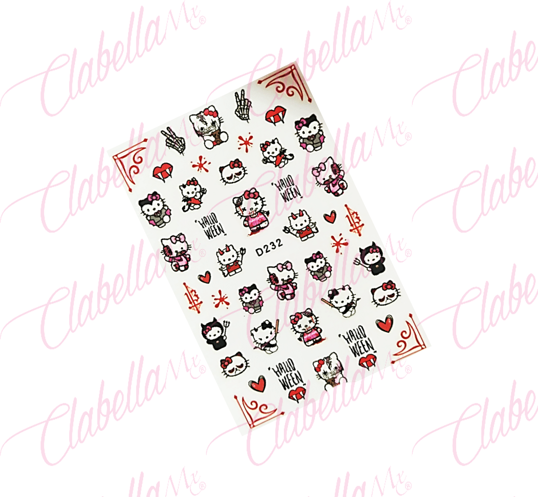 Decoración sticker HELLO KITTY HALLOWEEN para uñas aprox de 6.5x8.5cm por planilla, surtido