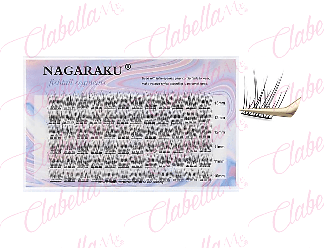 Pestañas mink Nagaraku FISHTAIL SEGMENTS, MIX 0.07C una por una, con 6 tiras en estuche rígido (pb)