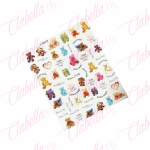 Decoración sticker OSITOS para uñas aprox de 6.5x8.5cm por planilla, surtido