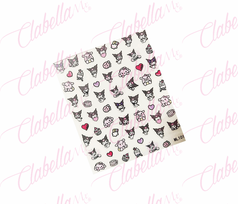 Decoración sticker KUROMI para uñas aprox de 6.5x8.5cm por planilla, surtido