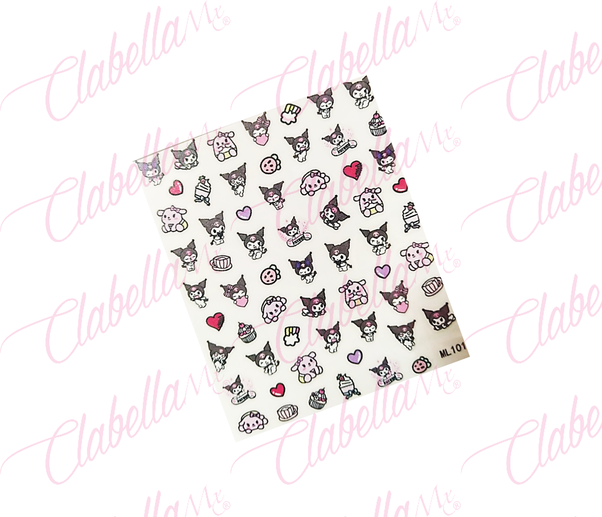 Decoración sticker KUROMI para uñas aprox de 6.5x8.5cm por planilla, surtido