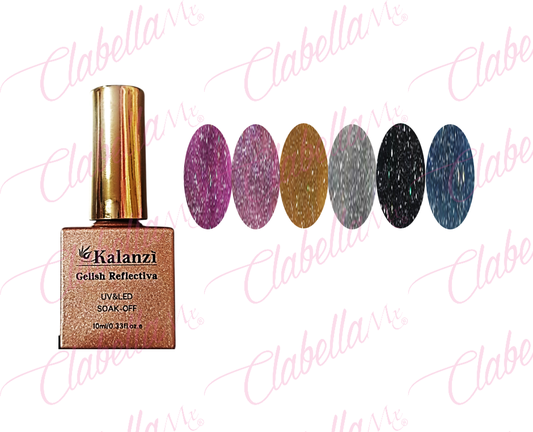 Geles Kalanzi uv/led Ojo de Gato REFLECTIVA (glitter) para uñas 6 piezas de 10ml por gama KLZ-X113/042