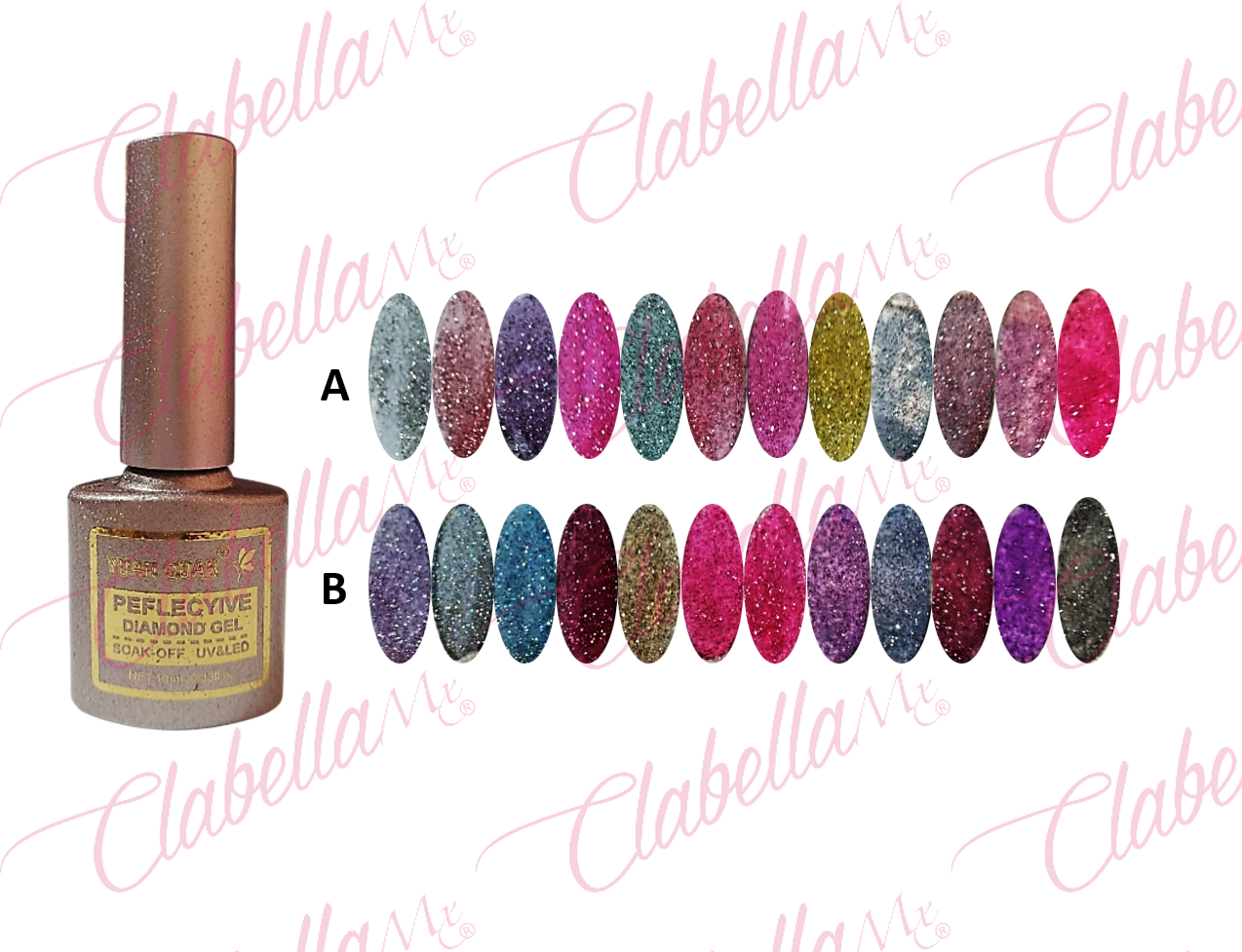 Geles Yuan Quan uv/led DISCO DIAMOND (reflectiva glitter) para uñas 6 piezas de 10ml por gama A-L66 ESPECIFICAR: