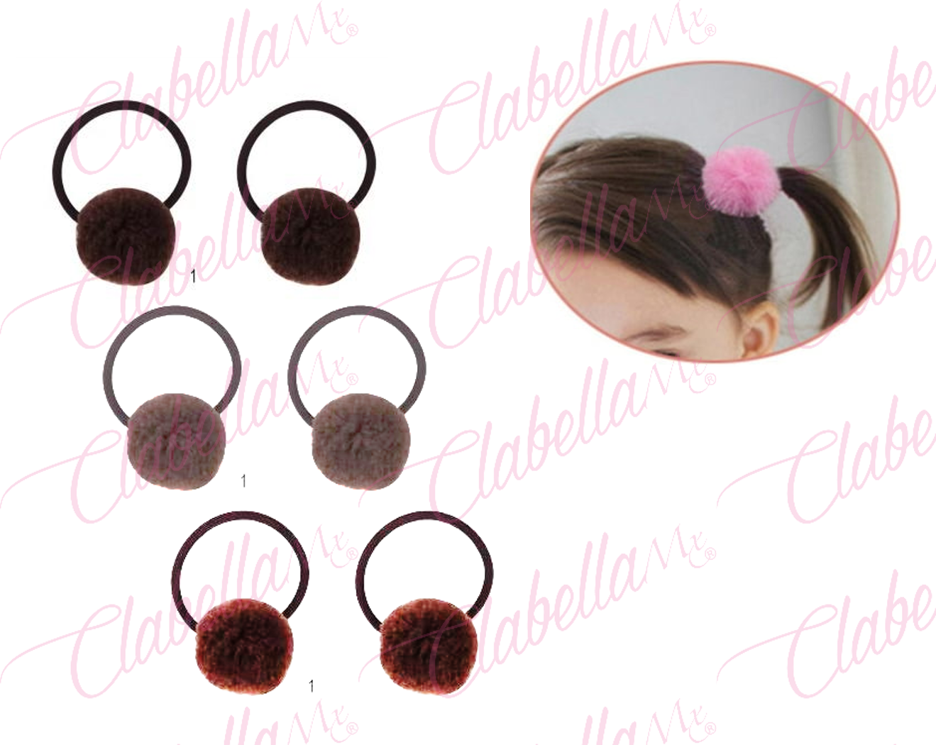 Liga con pompon para cabello 6 piezas aprox de 3.5cm por paquete ESPECIFICAR: