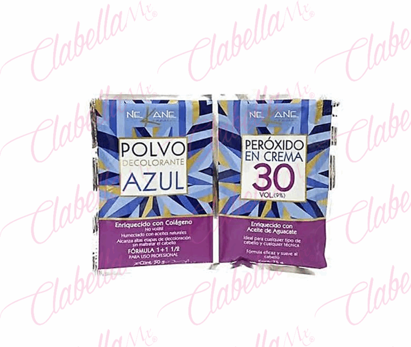 Decolorante Polvo Azul con colágeno 50g mas Peróxido en crema 75g NEKANE para cabello por pieza ESPECIFICAR