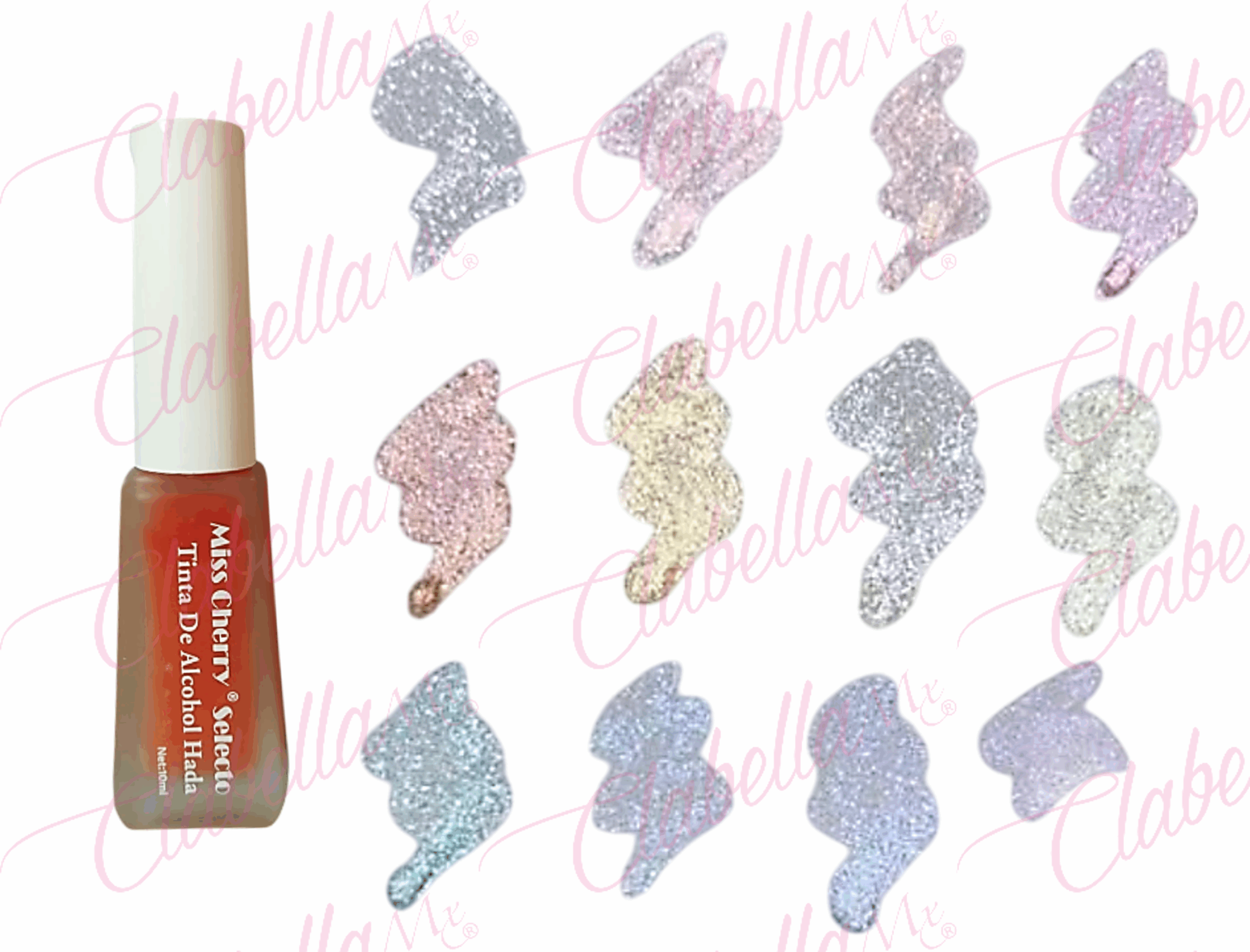 Tinta de Alcohol Hada Miss Cherry uv/led colores nacarados en colores pastel para uñas 12 piezas de 10ml por gama