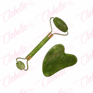 Duo de masajeadores facial, GUA SHA y RODILLO facial, piedra de jade para el aumento sanguineo, drenaje linfatico y estimulador de la piel, aprox 6.5cm, y 14cm