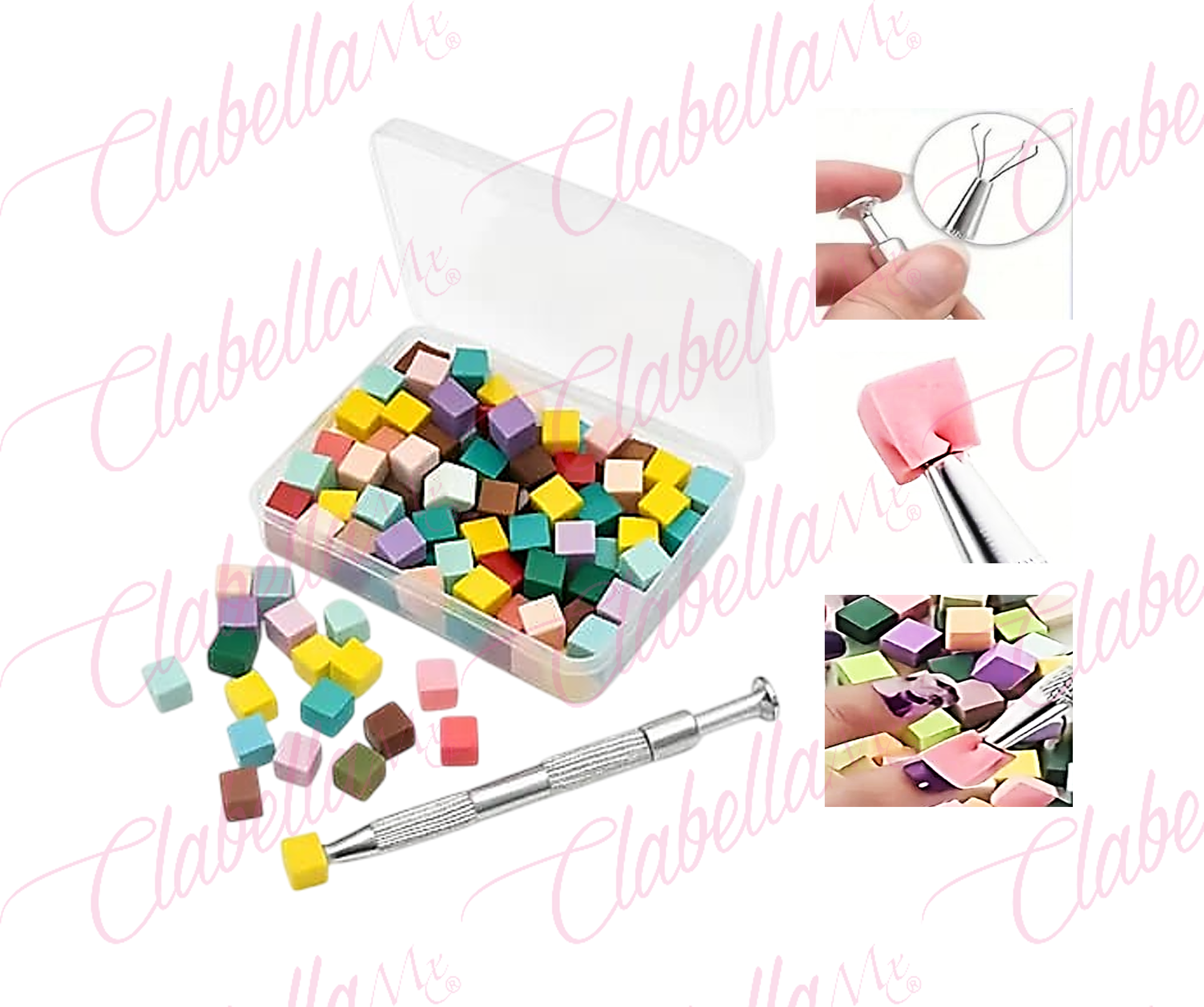 Estuche de Mini ESPONJAs multiusos con pinza para aplicadora de efectos, gelish en uñas, retocar maquillaje, sombras, etc, aprox de 1x1cm, aprox 100 piezas por estuche, surtido
