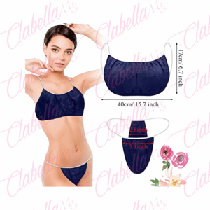 Ropa interior femenina desechable color azul marino para tratamientos, depilación, masaje etc por par, corpiño y bikini, unitalla