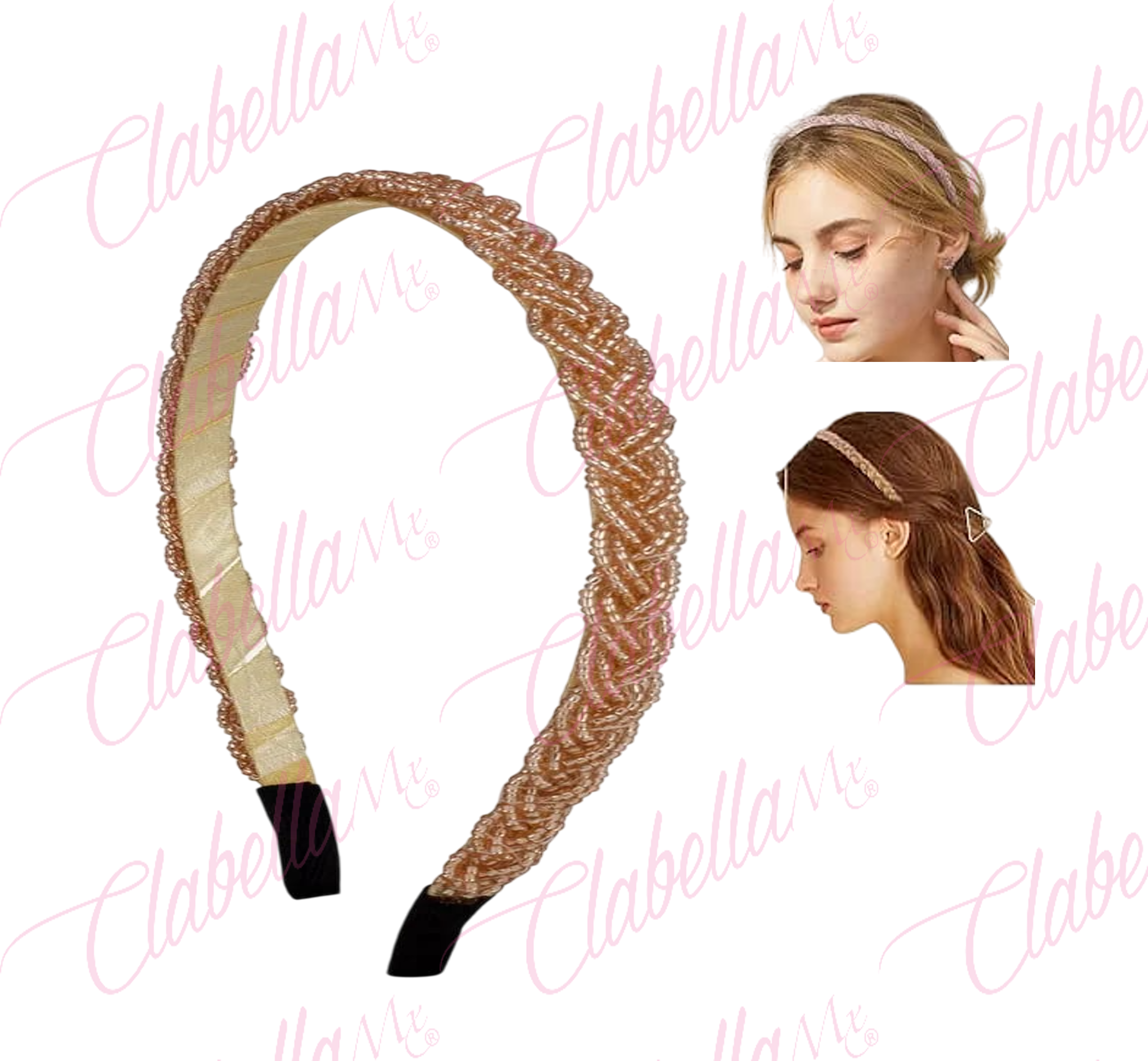 Diadema delgada de plastico en forma de trenza con CRISTALES chicos para cabello por pieza, surtido
