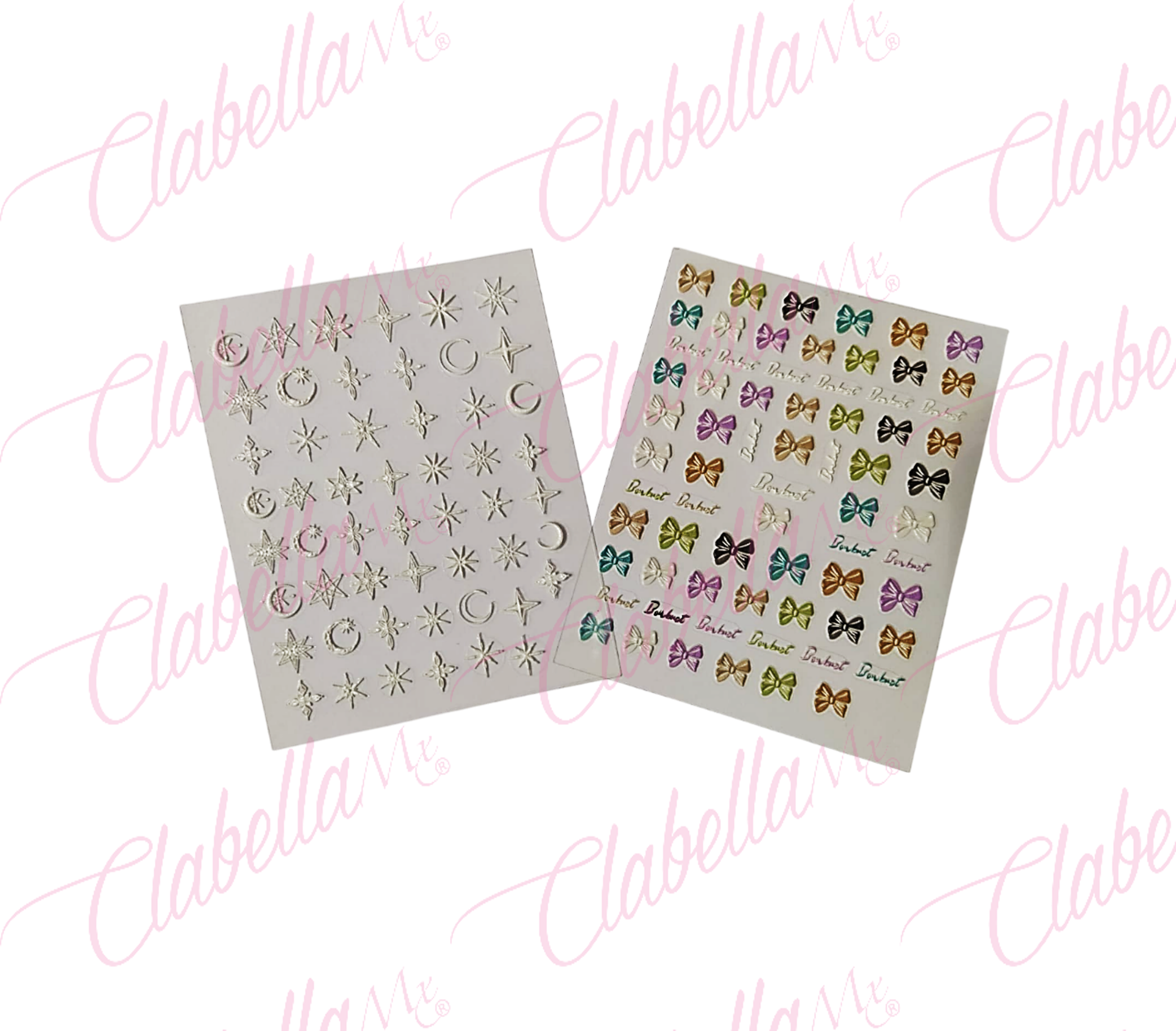 Decoración sticker 5D para uñas aprox de 7.5x12cm por planilla, surtido (PB)