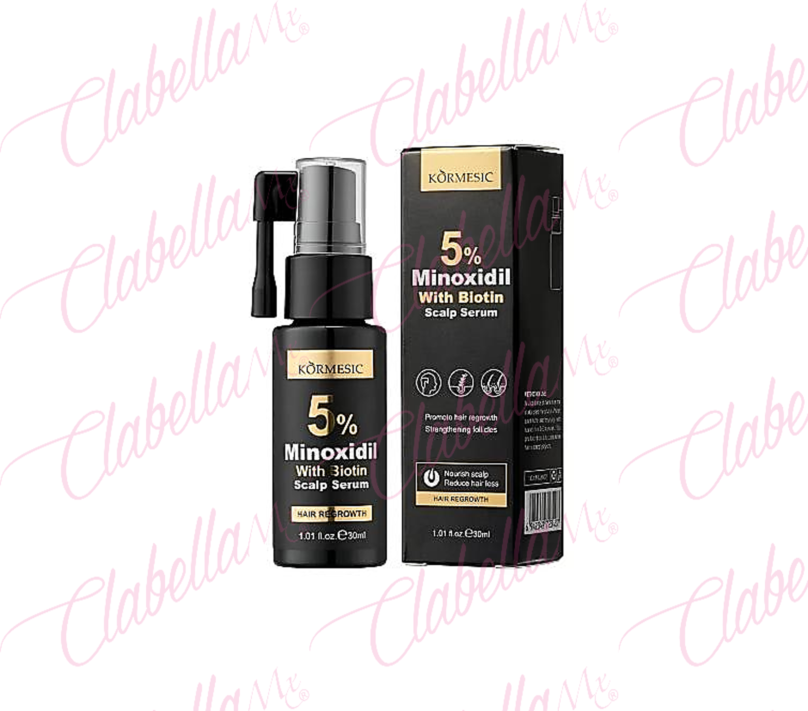 Serum - Suero capilar KORMESIC de MINOXIDIL 5% , nutre el cuero cabelludo, promueve la circulación sanguínea, y acelera el crecimiento capilar, ayuda a reducir la caída del cabello para cabello, cejas , pestañas y barba aprox 30ml, por pieza