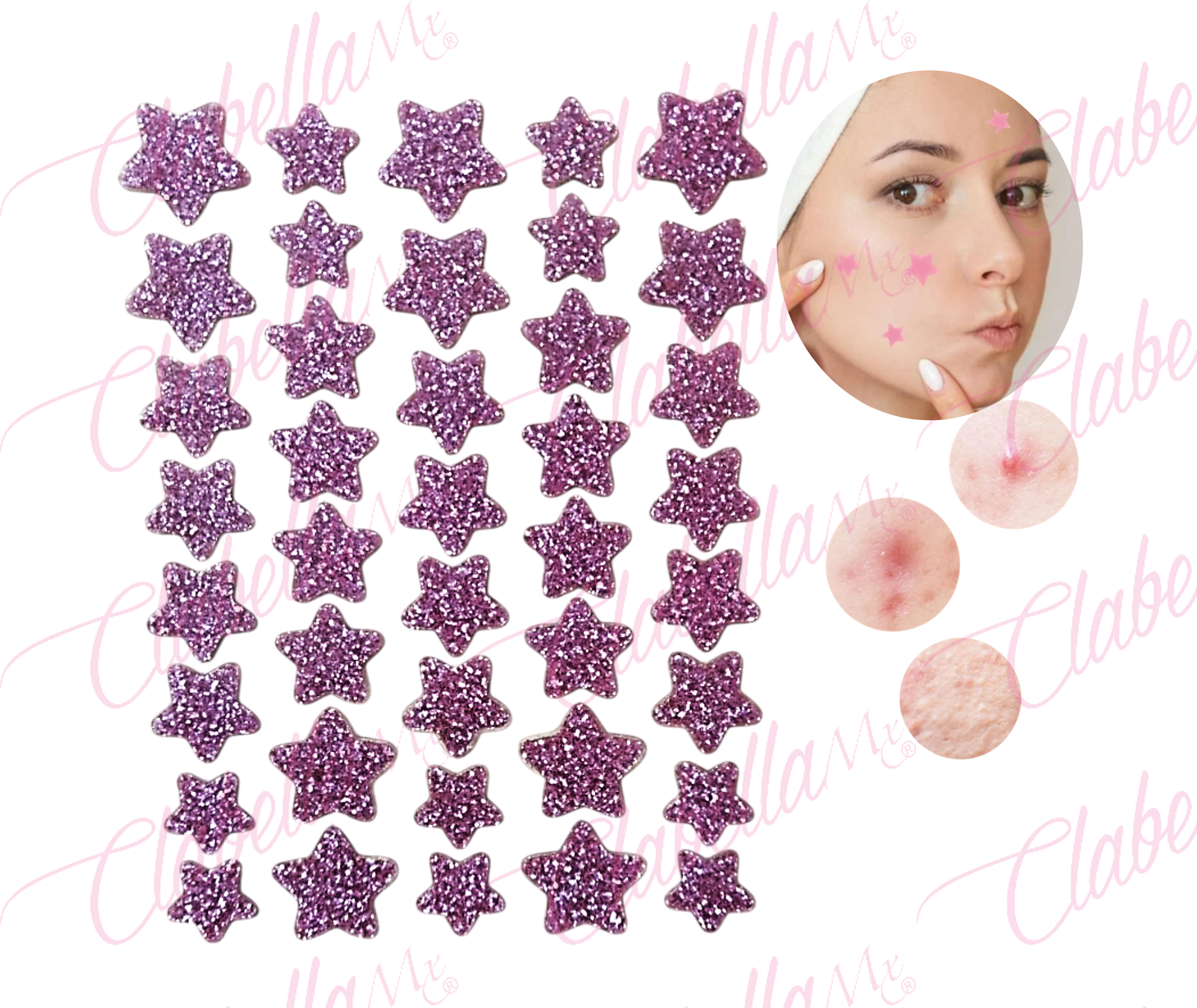 Parches - adhesivos para el acné hidrocoloides para el tratamiento de manchas de acné y secar los granos, en forma de estrella con glitter, 40 parches por planilla, surtido