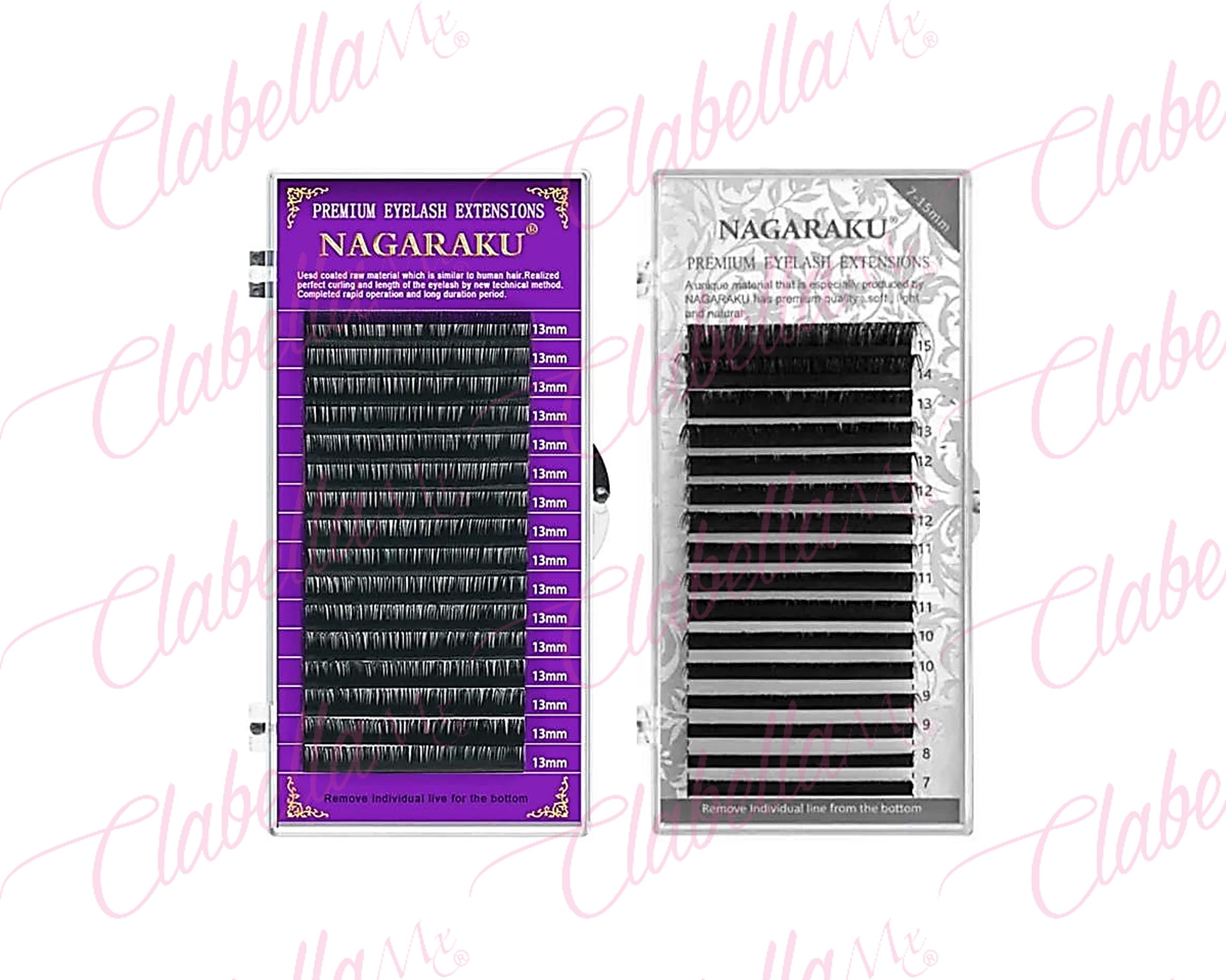 Pestañas tipo mink Nagaraku PREMIUM EYELASH EXTENSIONS una por una con 12 tiras en estuche rígido ESPECIFICAR: