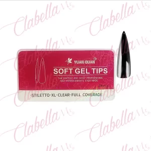 Tips soft gel STILETTO uña completa transparente, flexible y resistente para uñas en ESTUCHE con 440 piezas