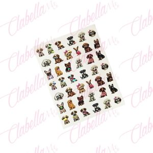 Decoración sticker de PERRITOS para uñas aprox 7.5x12cm por planilla, surtido