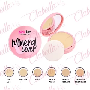 Maquillaje en polvo compacto PINK UP, Mineral Cover, con acabado mate aterciopelado de larga duración 9g para rostro, ESPECIFICAR: