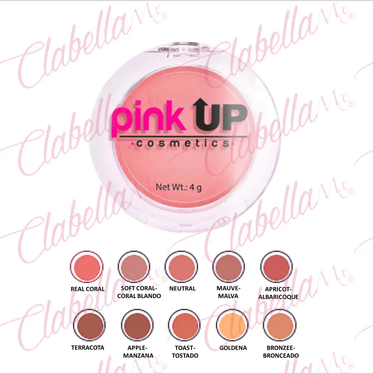 Rubor en polvo compacto PINK UP, Brush de acabado mate y satinados de larga duración 4g para rostro, por pieza ESPECIFICAR: