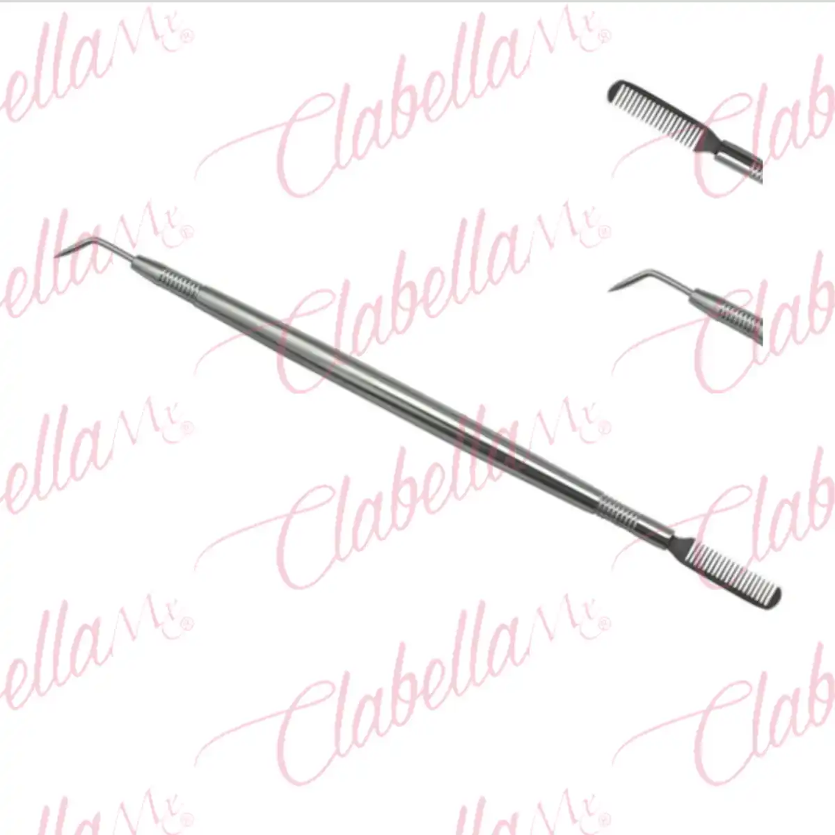 Espatula elevadora con PEINE y gancho de acero inoxidable para levantar, separar peinar pestañas lifting y cejas aprox 16.5cm por pieza