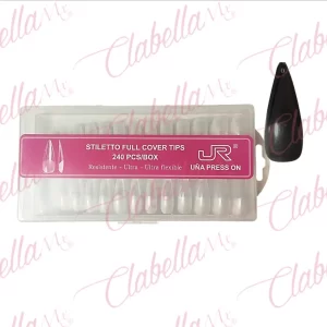 Tips soft gel STILETTO CON SONRISA uña completa tamaño del tip de 2 a 2.5cm transparente, flexible y resistente para uñas en ESTUCHE con 240 piezas