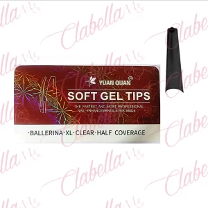 Tips soft gel COFFIN BALERINA LARGO uña completa tamaño del tip 3.4 a 4cm transparente, flexible y resistente para uñas en ESTUCHE con 440 piezas