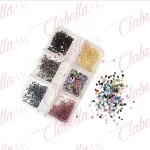 Decoración PIXIE DIFERENTES COLORES para uñas aprox 1000 en estuche de 7.5x5cm con 6 divisiones y tapa individual, surtido KLZ-Y002