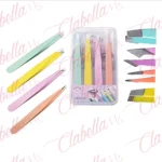 Set de pinzas de colores de presición multiusos para depilacion, diseño de ceja, colocacion de pestañas y decoracion en uñas incluye: Pinza de punta oblicua, Pinza de punta fina, Pinza de punta recta, Pinza de punta angular, paquete con 4 piezas