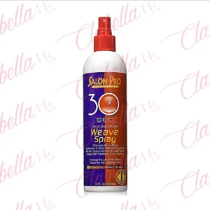 Spray abrillantador SALON PRO 30 Seconds Weave, ayuda a eliminar la picazón y sequedad del cuero cabelludo mientras prolonga la vida del tejido para cabello natural y sintético aprox 355ml por pieza