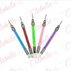 Puntero con pincel de SILICON GRUESO con cristales, para uñas 5 piezas de 13cm por paquete, surtido