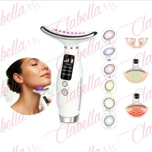 Masajeador facial y de cuello con fototerapia LED, incluye 7 modos de luz de diferentes longitudes de onda para el cuidado de la piel, Temperatura regulada: Cuenta con calor de hasta 45 °C para ayudar a absorber mejor los sueros y cremas. Vibración sónica: Ofrece distintos niveles de intensidad para relajar y tonificar la piel del rostro y el cuello, recargable USB, por pieza, surtido